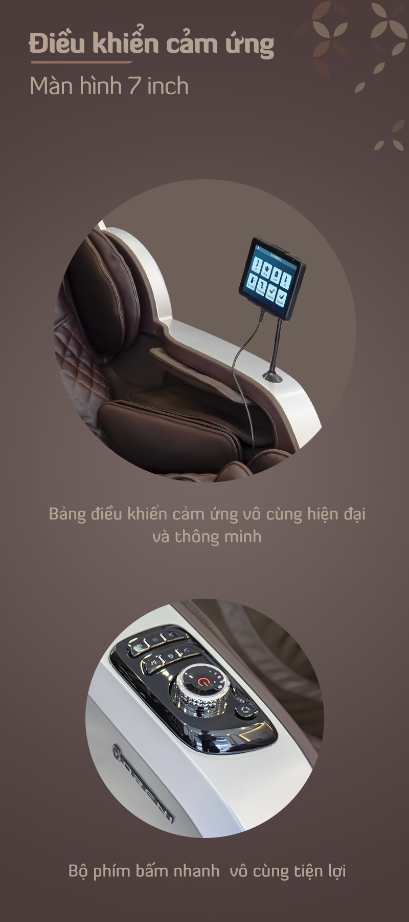 Bảng điều khiển thông minh trên ghế massage