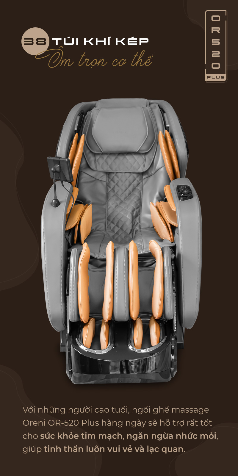 Hệ thống túi khí kép trên ghế massage Oreni OR-520 Plus
